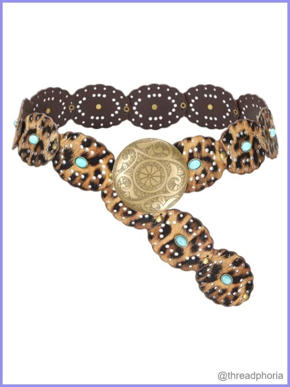 Wide Western Disc Belt Turquoise PU Leather Cowgirl Cowboy Boho Country Belt